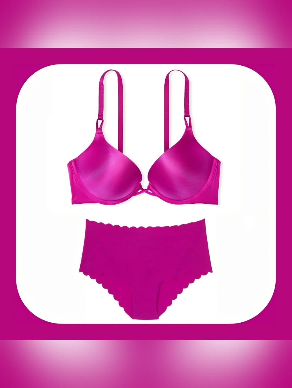 Bombshell & Scalloped Cheeky Bra & Panty Set by Victoria’s Secret 32D/Small NEW